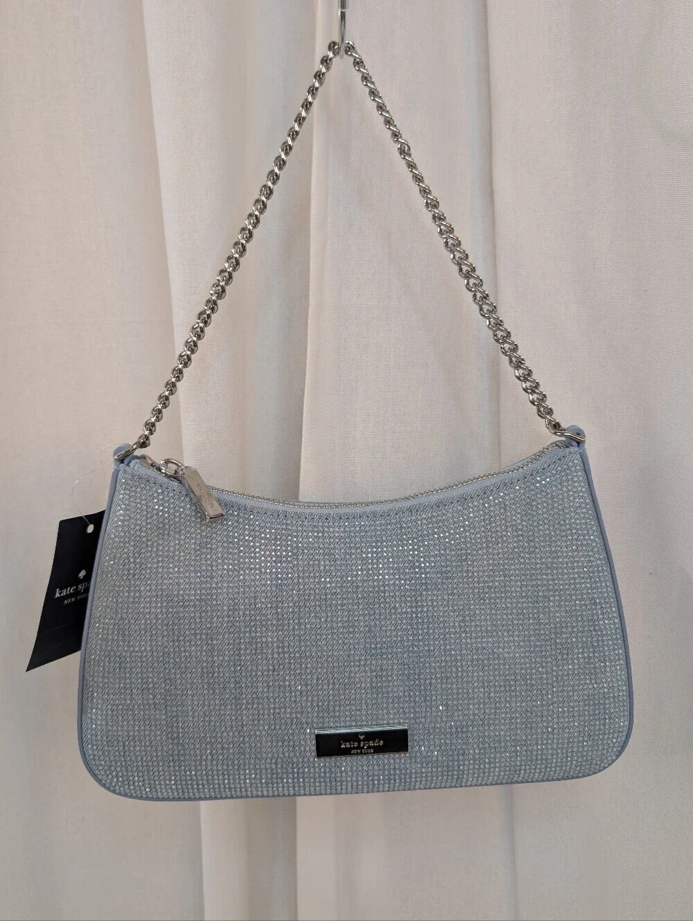 Kate Spade Madison Denim Rhinestone Studded Convertible Crossbody Light Blue